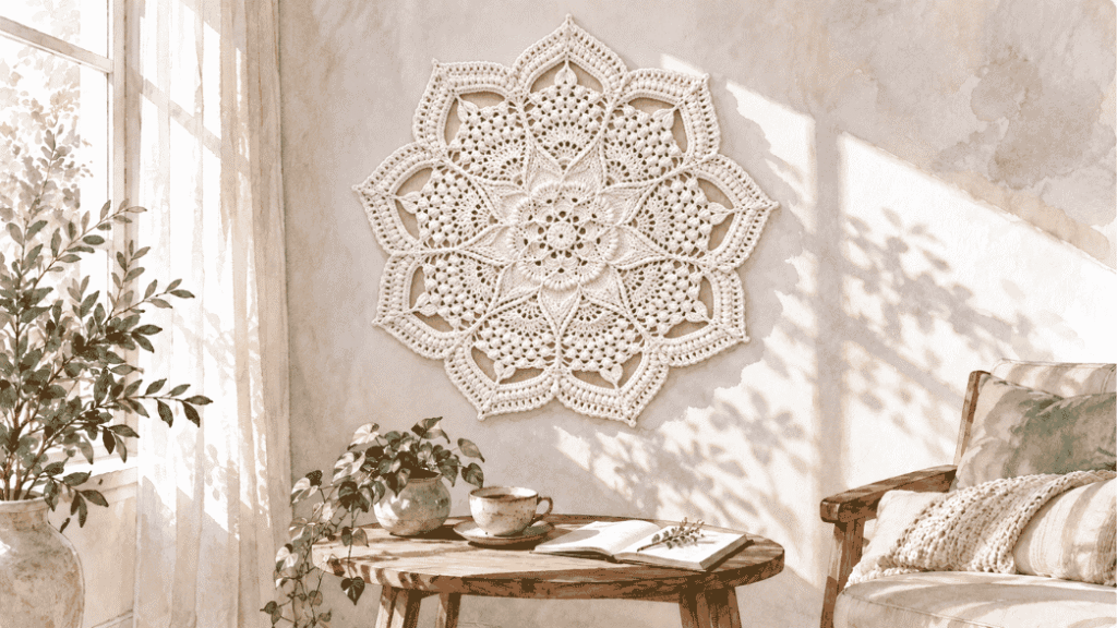 Mandala de crochet de MPCrochet en un rincón luminoso
